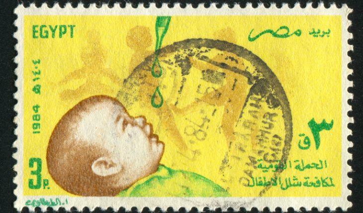 stamp printed by Egypt, shows Child, vaccine drops, circa 1984