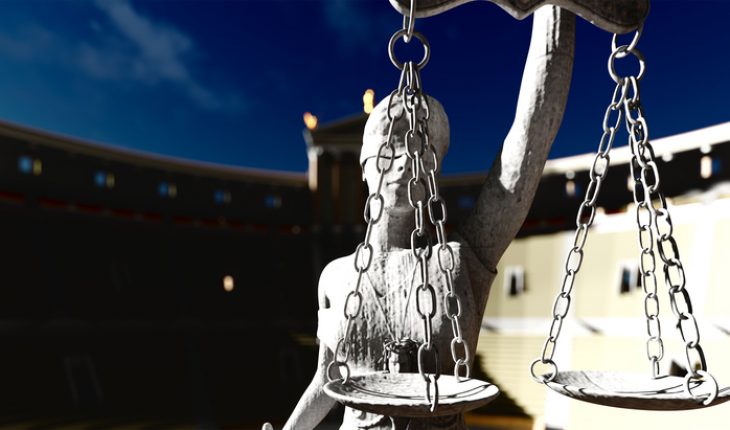 Themis with scale and sword 3d rendering