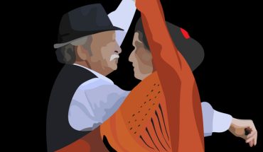 illustration of an elderly couple dancing spanish dance