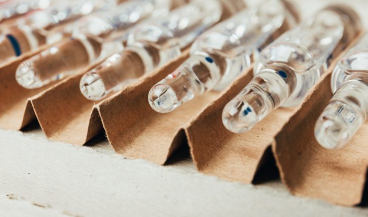 Medical ampoules with medicine in a box