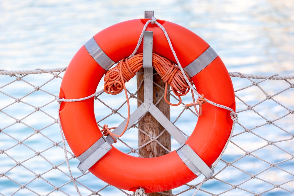Safeguard ring at the beach. Device helping to float on water