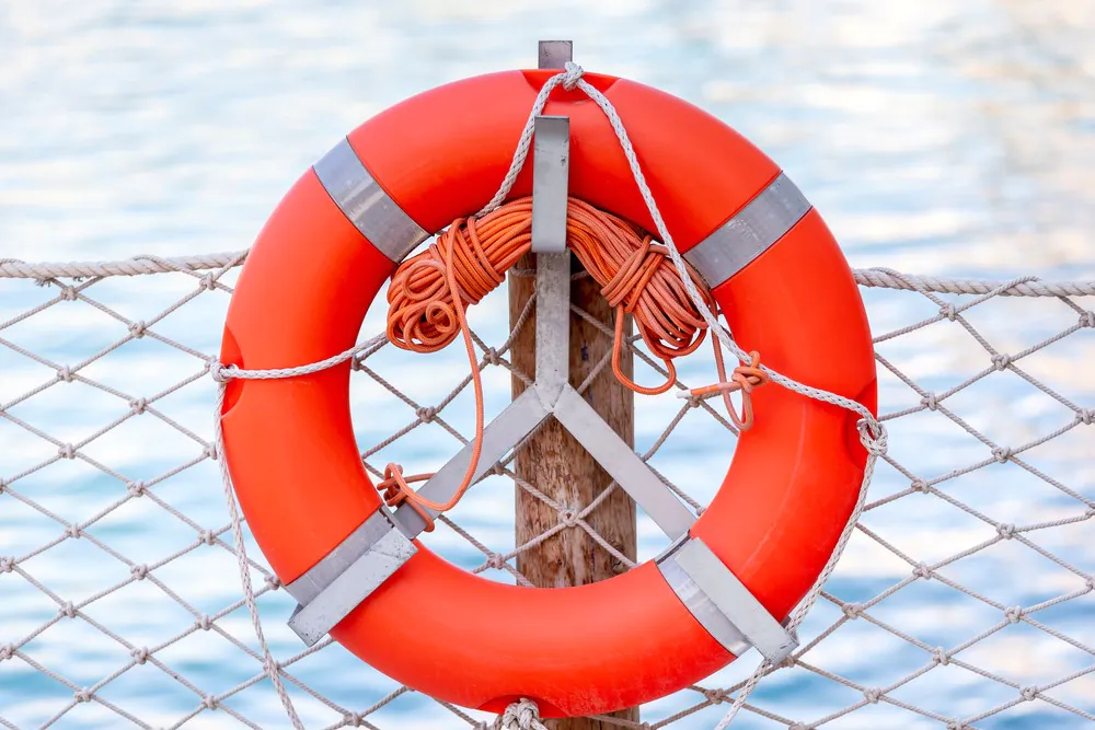 WHO launches seven strategies to prevent drowning Safeguard ring at the beach. Device helping to float on water