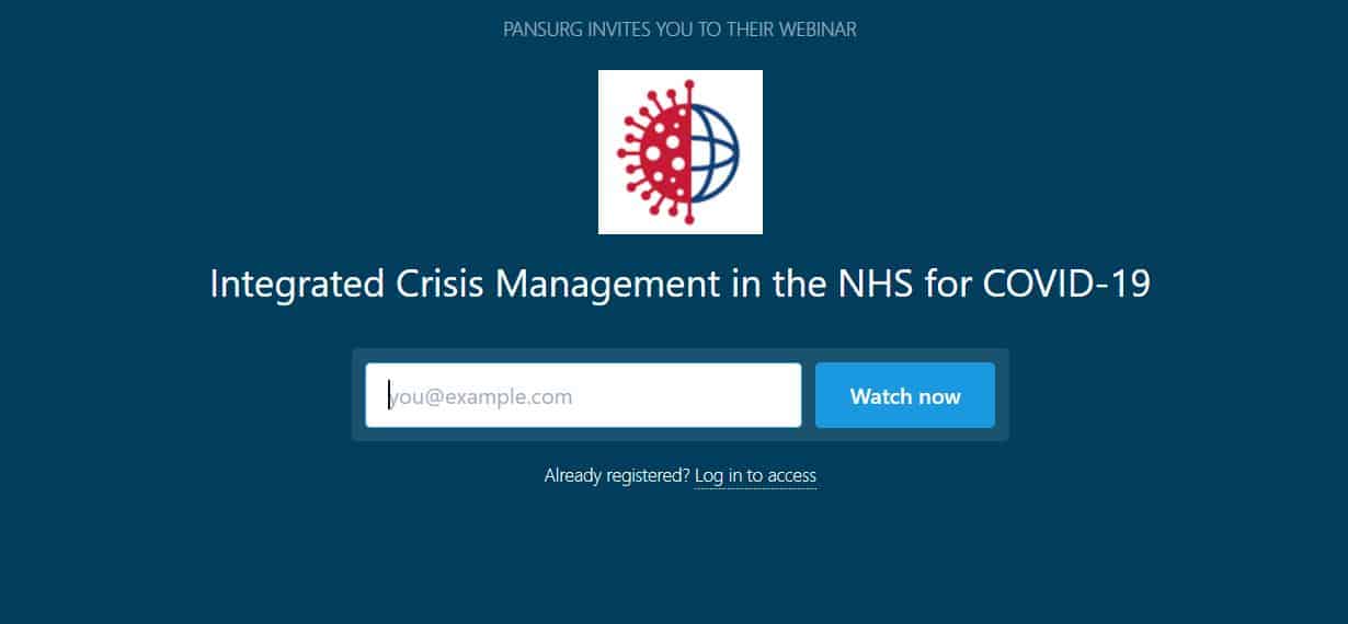Webinar – Integrated Crisis Management in the NHS for Covid-19